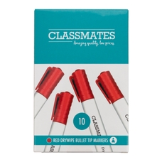 Classmates Whiteboard Marker - Red -Bullet Tip - Pack of 10
